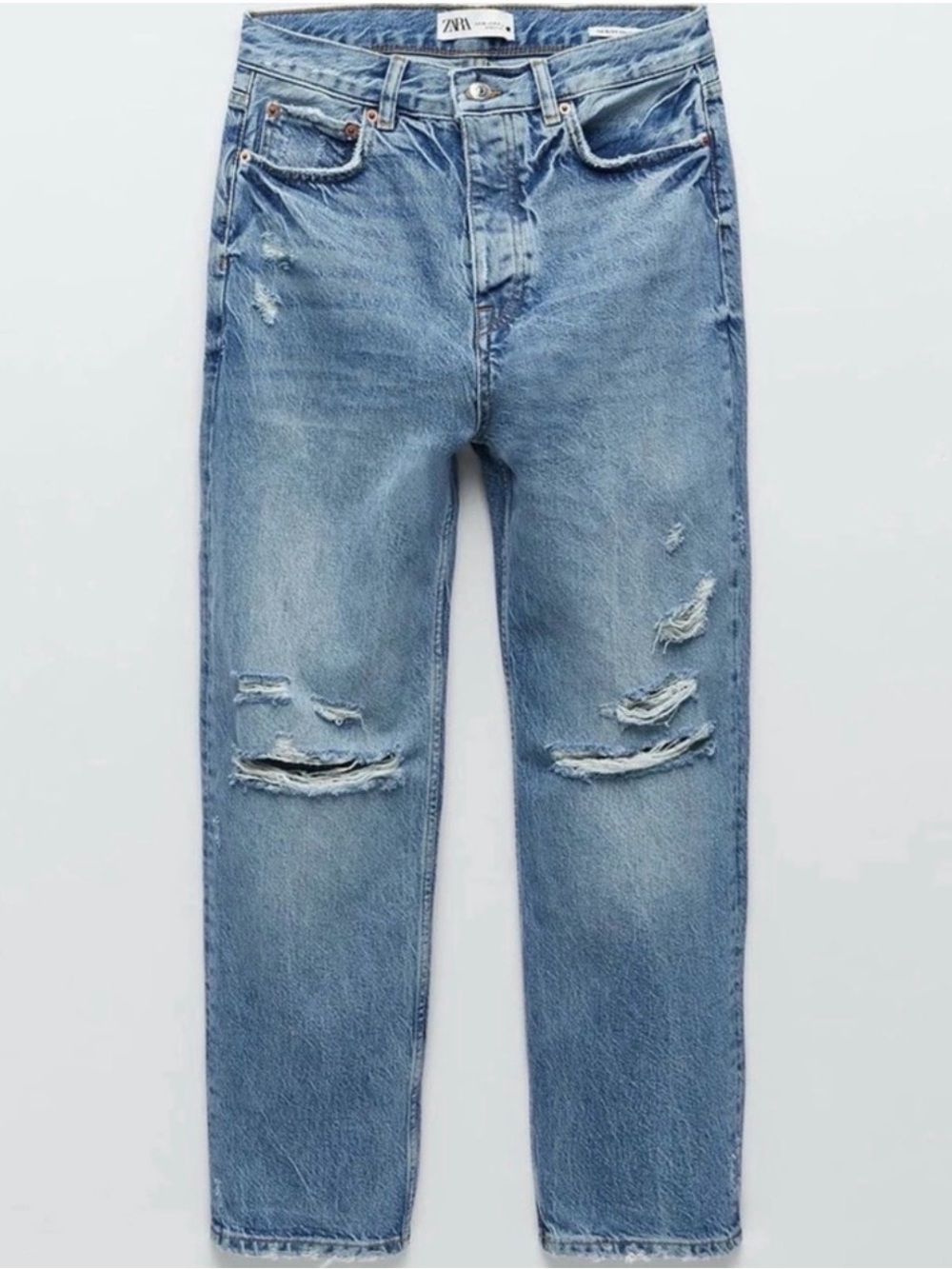 Zara Women's The Bliss Straight Light Blue Distressed Jeans